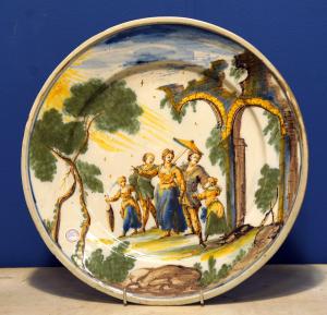 Large majolica plate with polychrome decoration - Savona first half of the 18th century