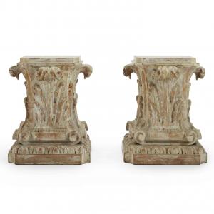 Coppia di Capitelli Intagliati a Foglia di Acanto Firenze 1900