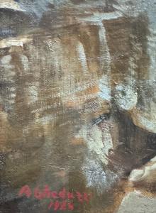 Augusto Gheduzzi – Peinture sur toile « Nu féminin dans l'atelier du sculpteur, datée 1924 » - - Foto 5