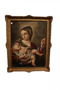 Öl auf Leinwand, Darstellung einer französischen Madonna mit Kind aus dem 19. Jahrhundert