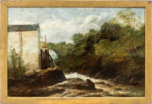 European Painter (19th century) - Landscape with mill and stream.