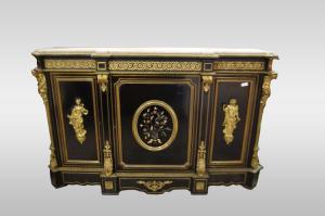 Antica servante stile Boulle francese del 1800 con ricche applicazioni in bronzo e pietre dure