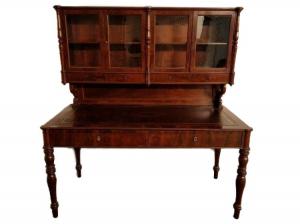Bellissima scrivania italiana del 1800 con alzata a libreria vetrinetta