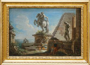 Andrea Locatelli (Rom, 1695 – 1741), Architektonisches Capriccio mit Ruinen