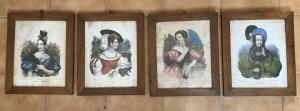 Group of four watercolor prints