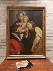 Madonna mit Kind und weiblicher Figur, Öl auf Leinwand, 18. Jahrhundert