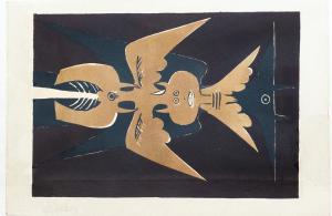 Lithografie, „Schwarzes Emblem“, von Wifredo Lam, signiert, 1952