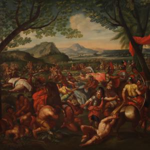 Grande dipinto battaglia del XVIII secolo, Alessandro Magno e Poro