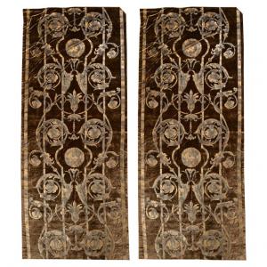 Coppia di pannelli in velluto marrone con stampa a mano - B/1778 -
