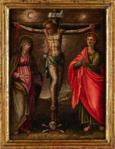 Crocifissione, scuola italiana secolo XVII, olio su tavola