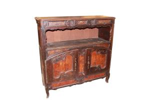 Credenza francese stile Provenzale in noce e radica di noce del 1700 con intagli e vano a giorno