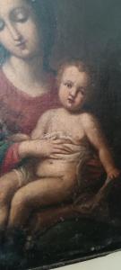 Antico dipinto , olio su tela ,Madonna con bambino - Foto 6