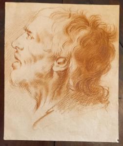 Desenho a sanguínea retratando a cabeça de um ancião