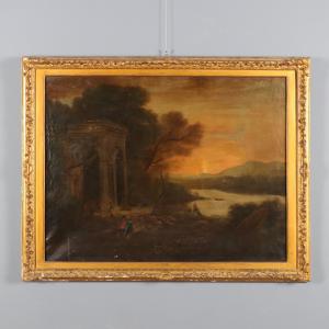 Dipinto Paesaggio con Figure e Architettura