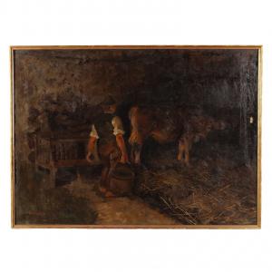 Dipinto di Giovanni Sottocornola Interno di Stalla