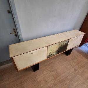 Long credenza with vintage print covered in original parchment, 1950s - Foto 5