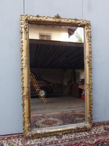 Large gilded mirror from 19th century France, dimensions 122cm width x 198cm height