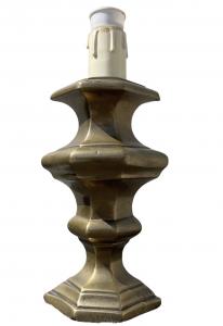 Heavy bronze lamp with a flattened hexagonal shape made from a candlestick.