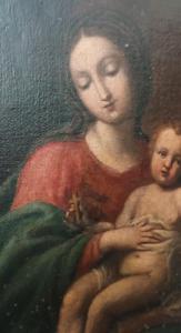Antico dipinto , olio su tela ,Madonna con bambino - Foto 7