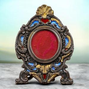 Stefani - Cornice in Argento A Titolo 800 Con Parti in Vermeil e Smalto - Italia XX Secolo 