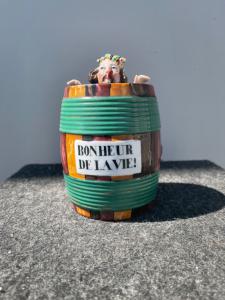 Tobacco box depicting a character bathing in a barrel. France