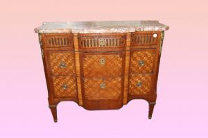Comò cassettone in stile Transizione 1800 francese con marmo e ricchi intarsi 