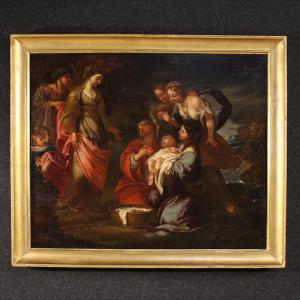 Antico dipinto italiano Mosè salvato dalle acque del XVII secolo