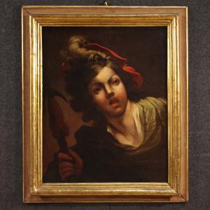 Antico quadro francese del XVIII secolo, ritratto di soldato