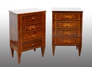 Pair of antique Lombard Louis XVI polychrome wood nightstands. 19th century.