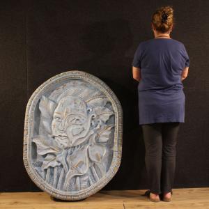  Bas-relief sculpture, stylized face with flowers, 20th century - Foto 8