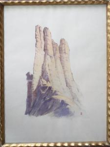 Aquarela das torres de Vaiolet no Catinaccio, Dolomitas