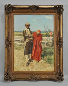 Raffaele Armenise Passeggiata con cardinale, olio su tela firmato in basso a sinistra