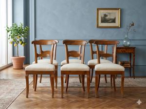 Lot of 6 Carlo X Walnut Chairs with Marquetry - Restoration Included