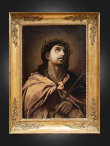 Antique oil on canvas painting with a contemporary frame depicting Ecce Homo. France, early 19th century.
