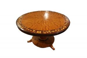 Early 1800s English fixed circular table in birch and rosewood with beautiful inlays