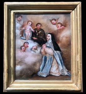 Glasgemälde mit der Heiligen Teresa. Italien.