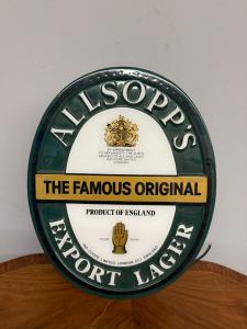 Vintage double-sided Allsopp's sign, 44x32x10cm. Very good condition, electrified.