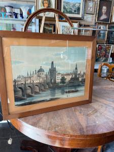 Antique oleograph late 19th century Charles Bridge Prague 57x45