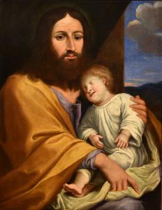 Jesus com o filho do comitente, Giovan Battista Salvi (1609 - 1685) círculo/seguidor
