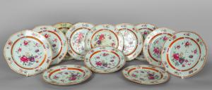 Twelve porcelain plates decorated with polychrome flowers on a white background, East India Company, 18th century