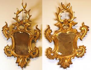 A pair of Louis XV carved giltwood wall mirrors, Spain, mid-18th century