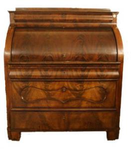 Antico comò a rullo Nord Europa stile Biedermeier del 1800 in legno di mogano e piuma di mogano