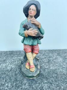 Krippenfigur aus Terrakotta, die eine Volksfigur darstellt. Umfeld von Pietro Aldrovandi. Bologna.