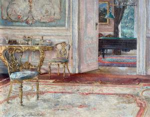 Interior com bilhar, Frantz Charlet, óleo sobre tela