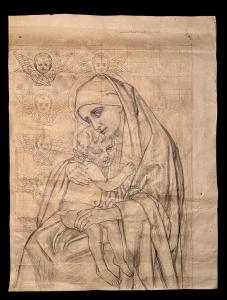 Desenho preparatório a lápis de Madona com o Menino.