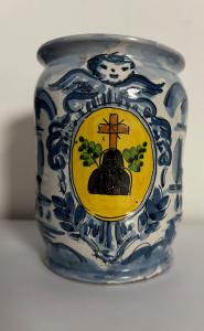 Raro vaso da farmacia in maiolica , con stemma , Italia centrale VENDUTO