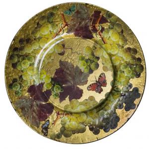 Large wall plate decorated with decoupage and gold leaf - O/5446