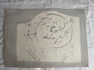 Desenho aquarelado a lápis sobre papel representando um friso-capitel. Federico Sarti. Bolonha. 1907.