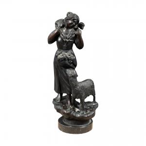 Scultura in bronzo - Pastorella con pecore. Italia, fine XIX secolo.