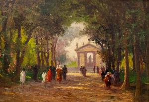 Leonardo Roda, olio su tavola, "Verso il Tempio", firmato, Fine '800, Leonardo Roda, oil on panel, “Toward the Temple,” signed, Late 19th century